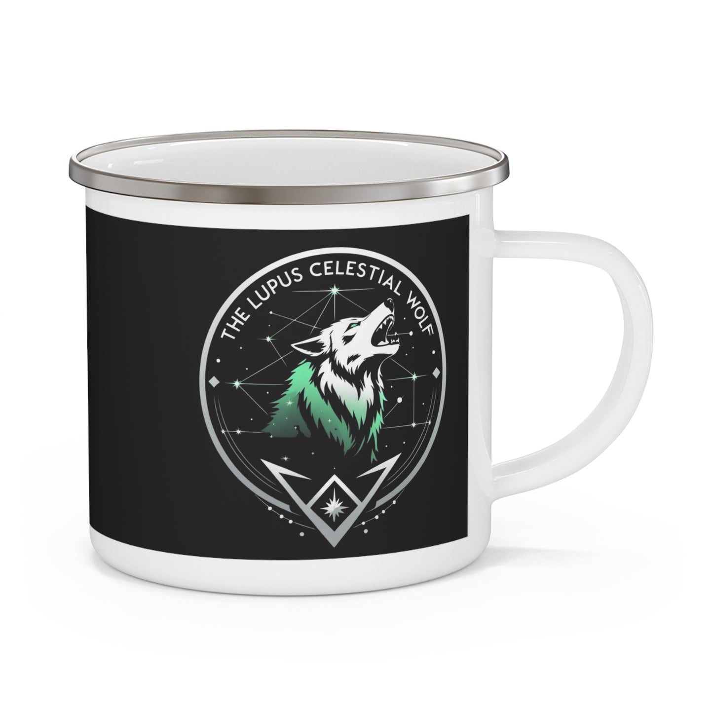 Enamel Camping Mug — The Lupus Celestial Wolf Design