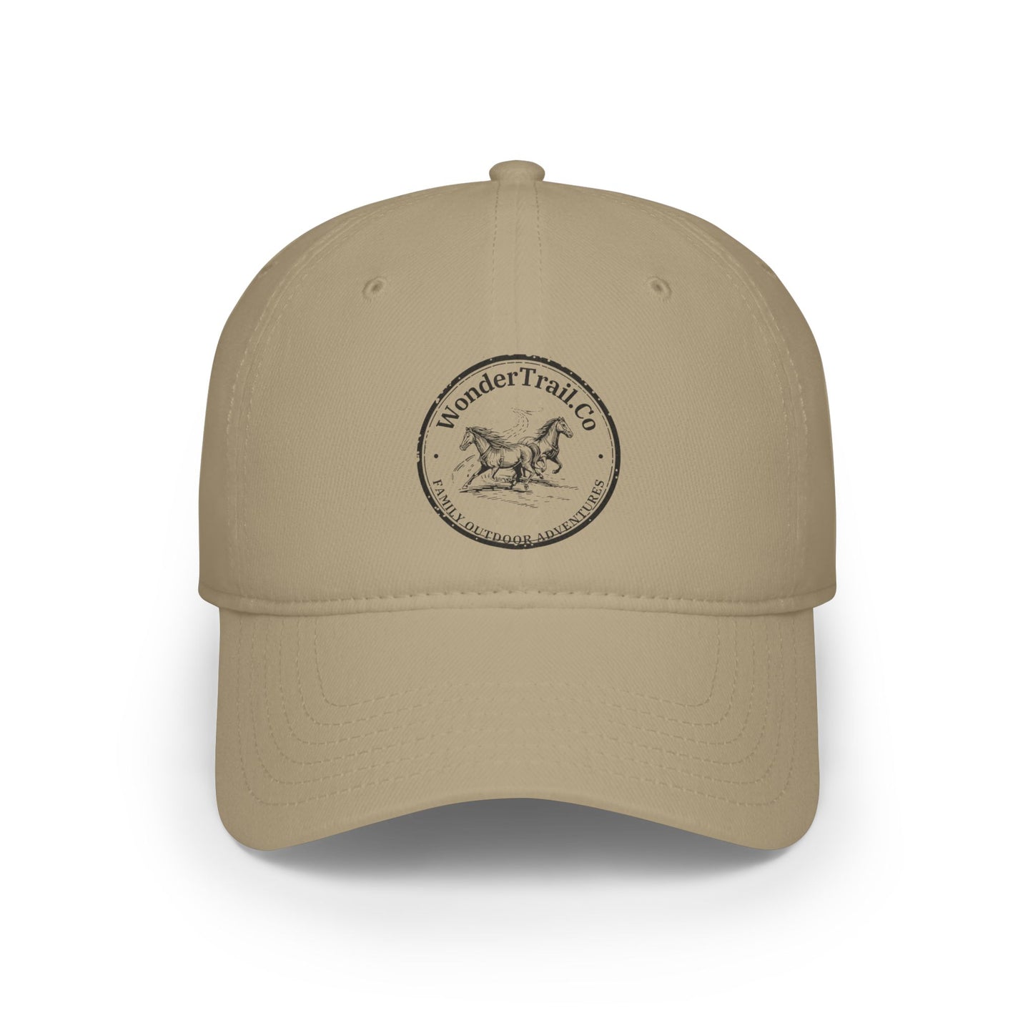 Beige cap with WonderTrailCo logo on a white background