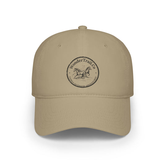 Beige cap with WonderTrailCo logo on a white background