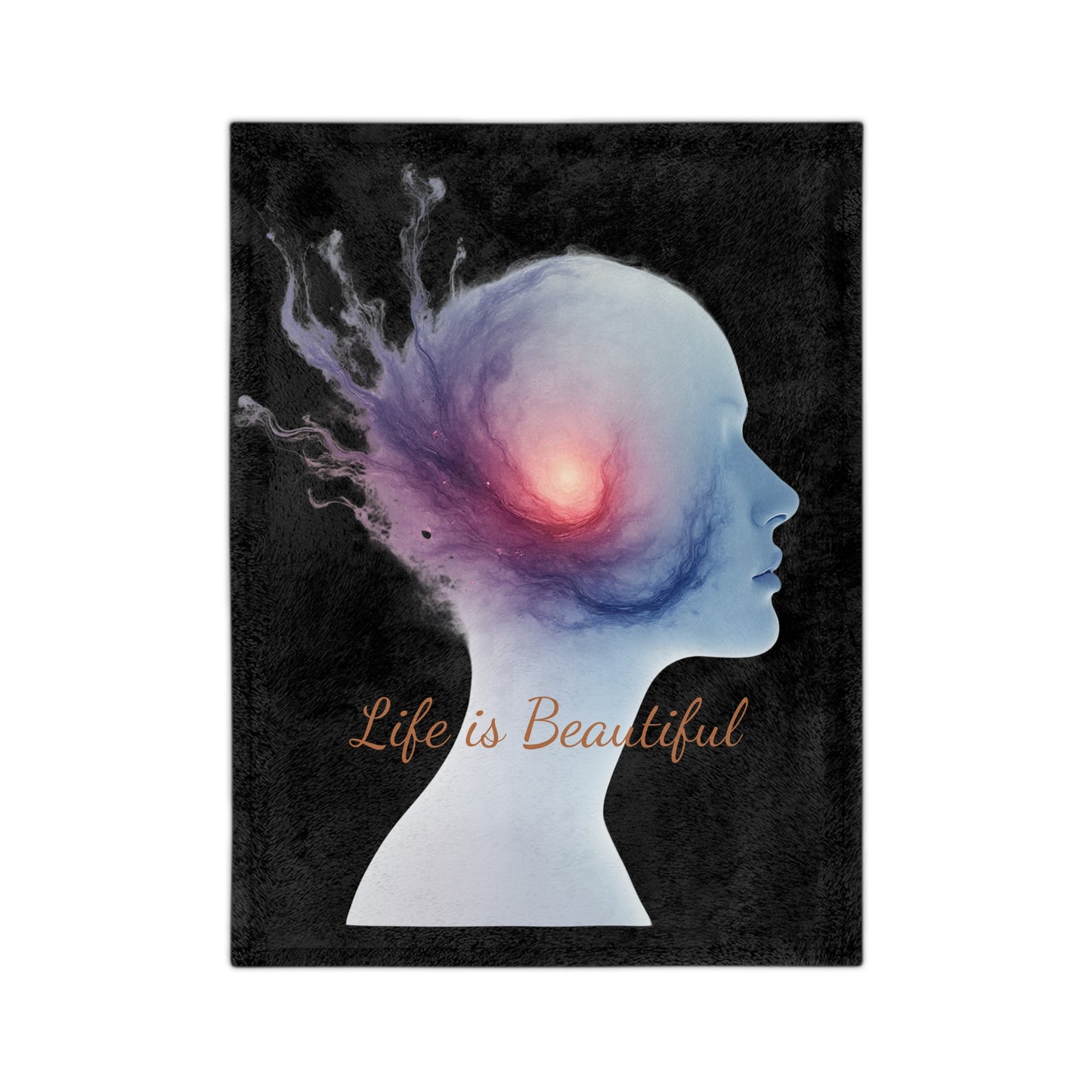 Silhouette of a head with a neural network design and 'Life is Beautiful' text on a black background