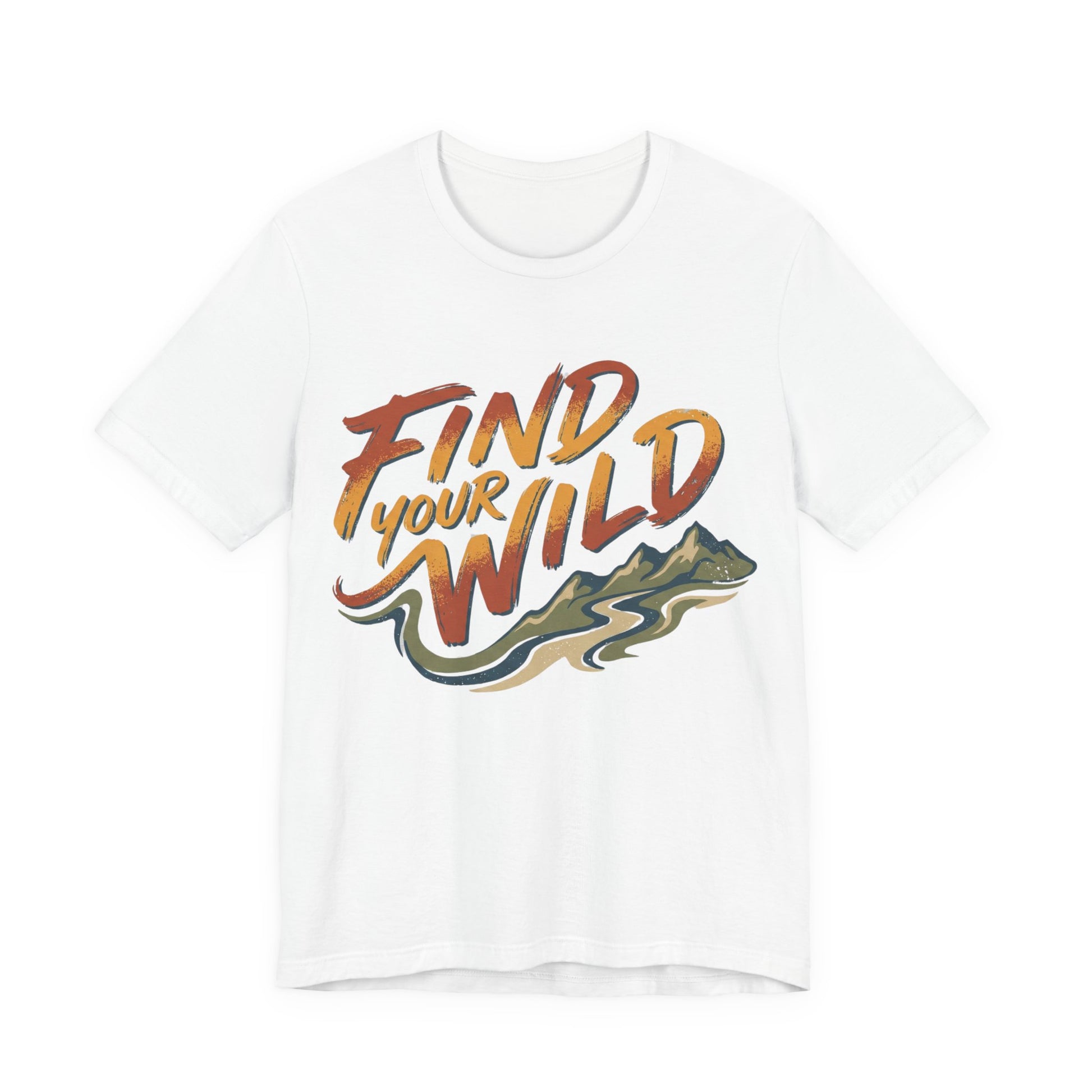 White t-shirt with 'Find Your Wild' text and graphic on a white background