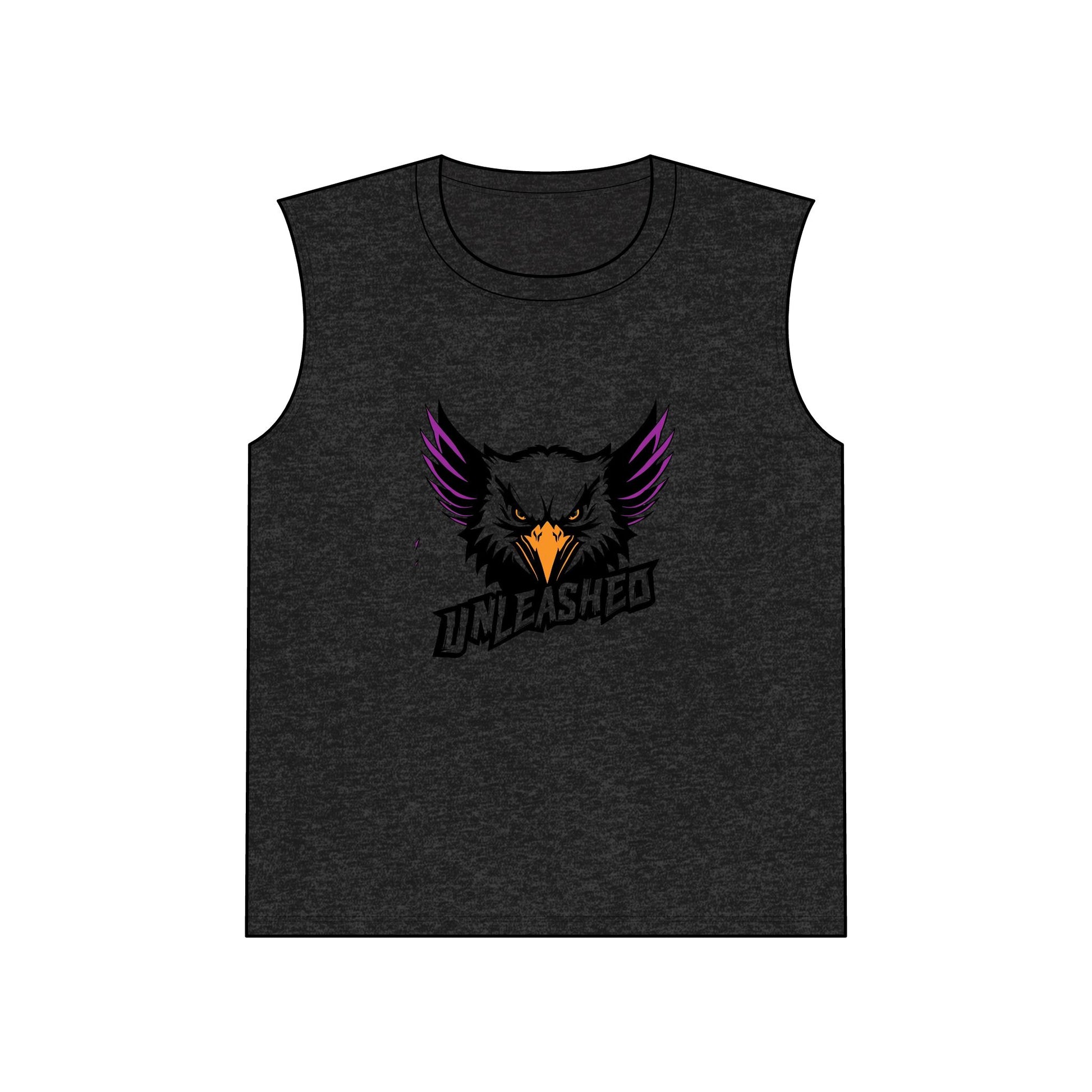 Black sleeveless shirt with an eagle logo and 'Unleashed' text on a white background