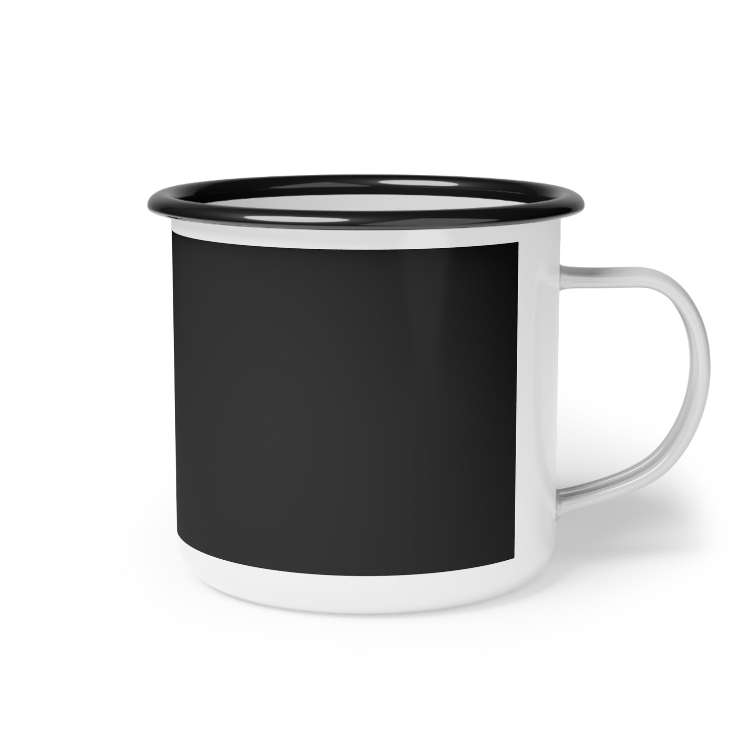 Black mug with white rim and handle on a white background