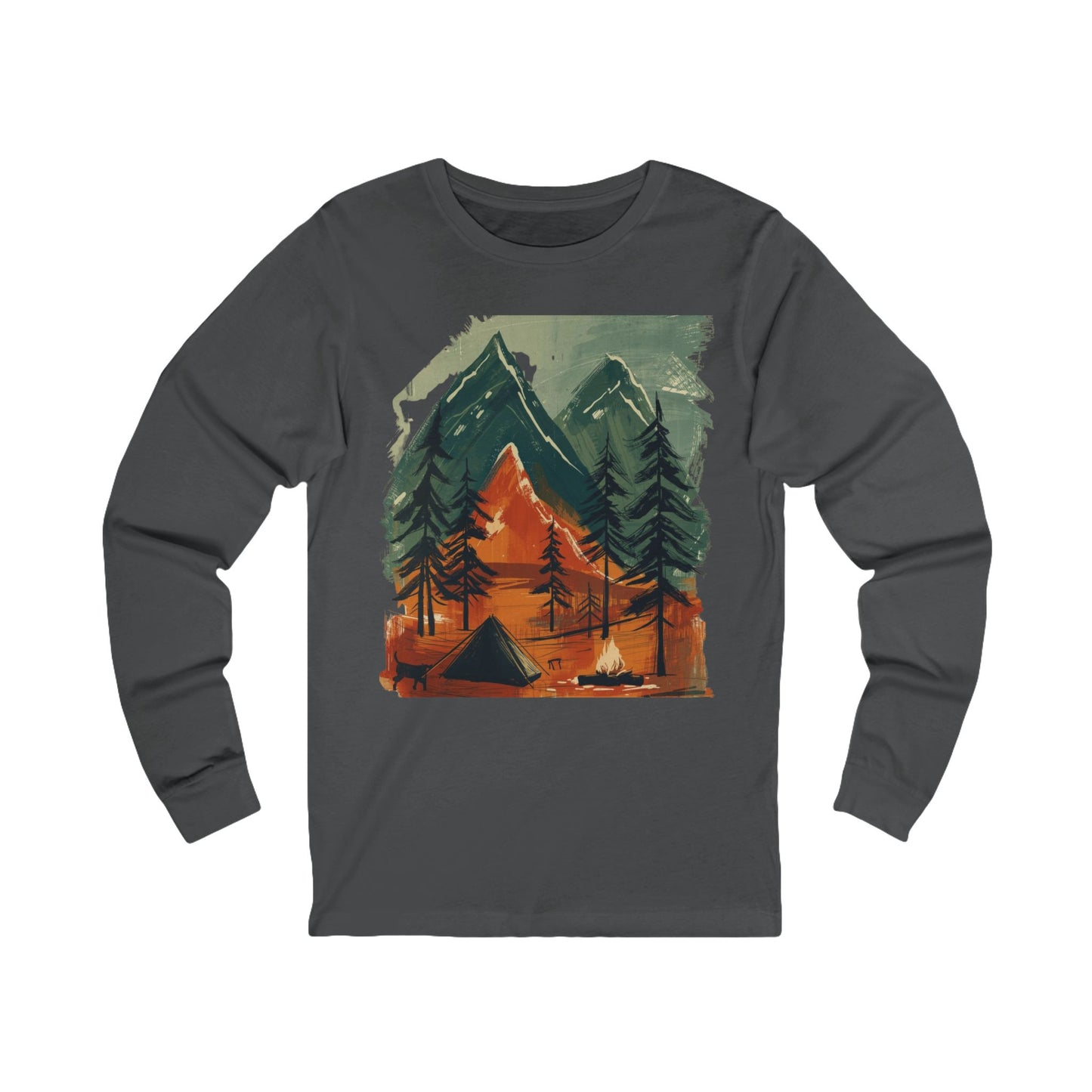 Dark gray long-sleeve shirt with a nature-themed graphic on a white background