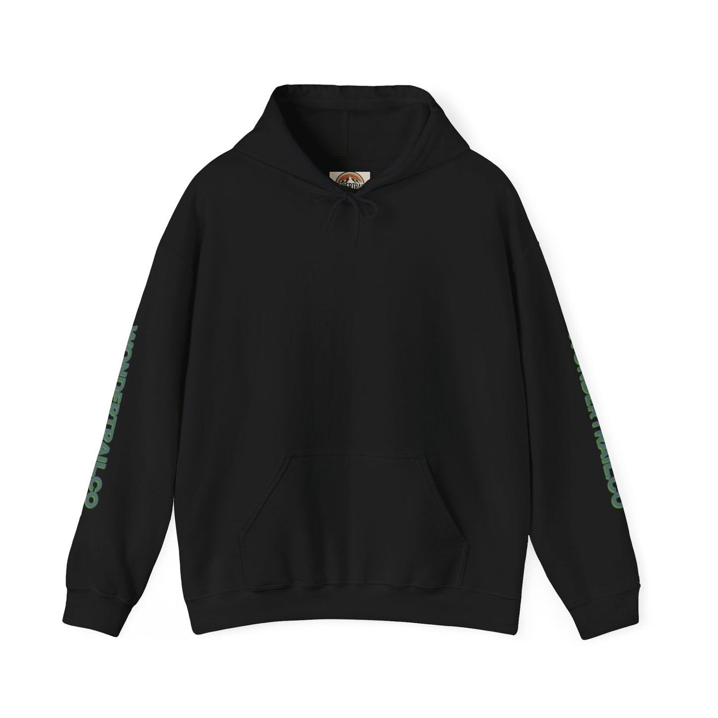 Black hoodie with green pattern on sleeves on a white background