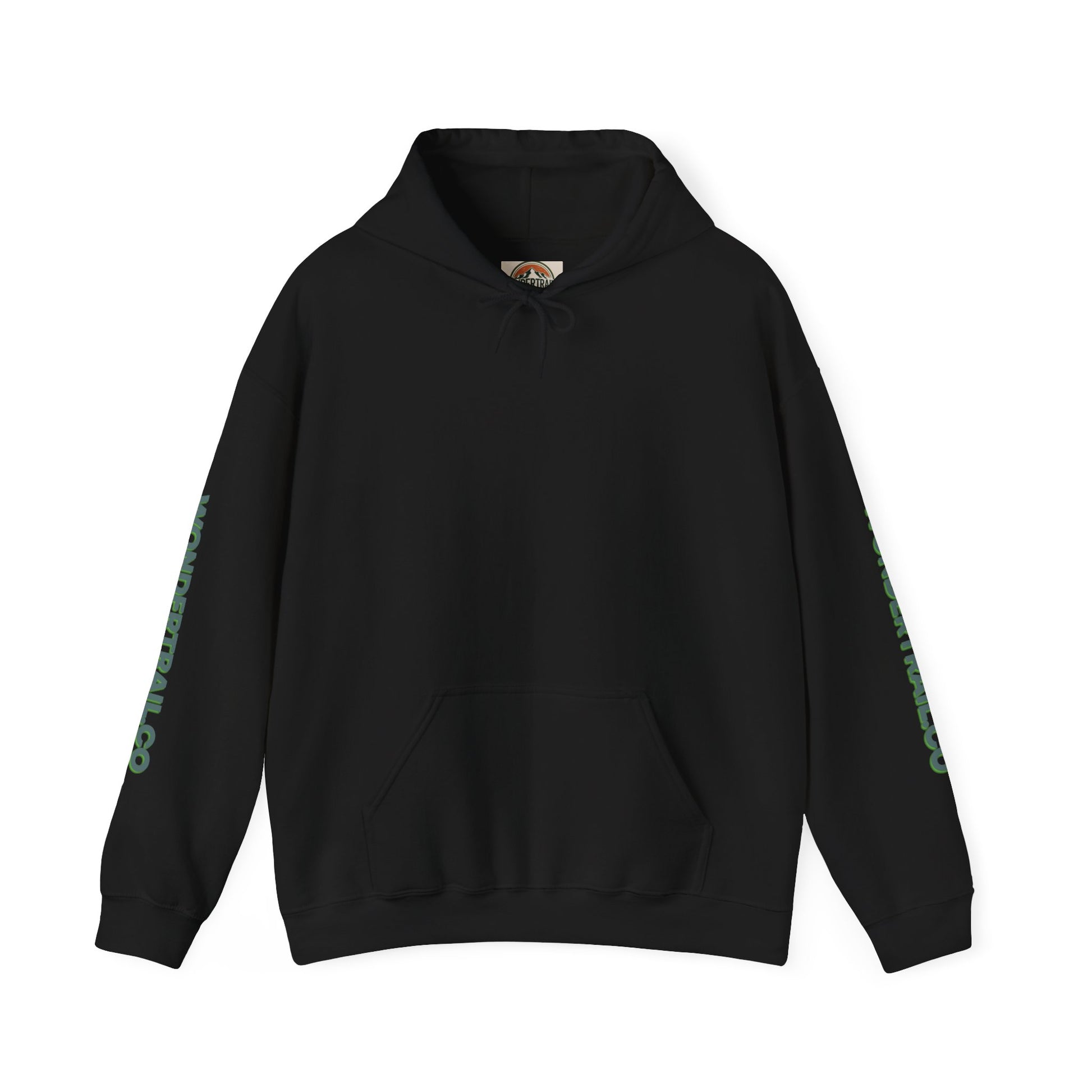 Black hoodie with green pattern on sleeves on a white background