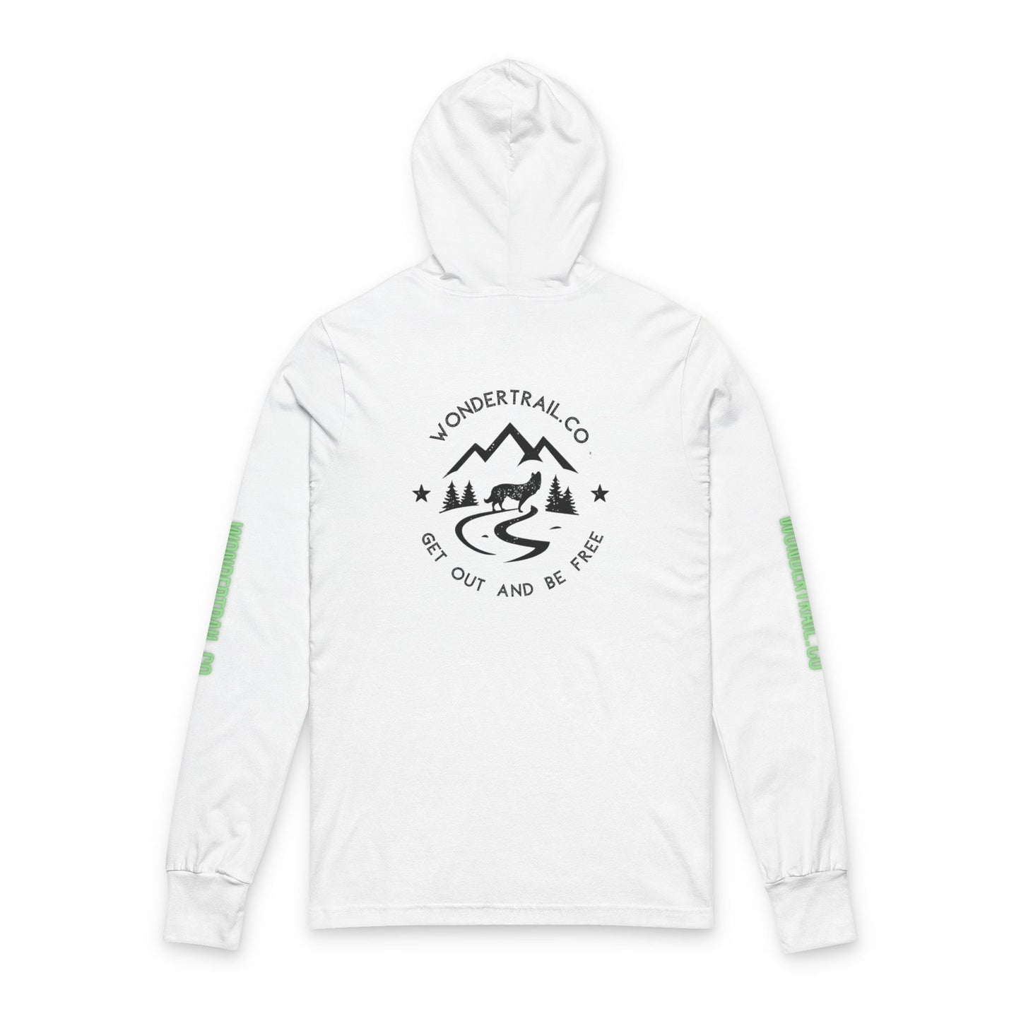 White hoodie with black graphic design on a white background