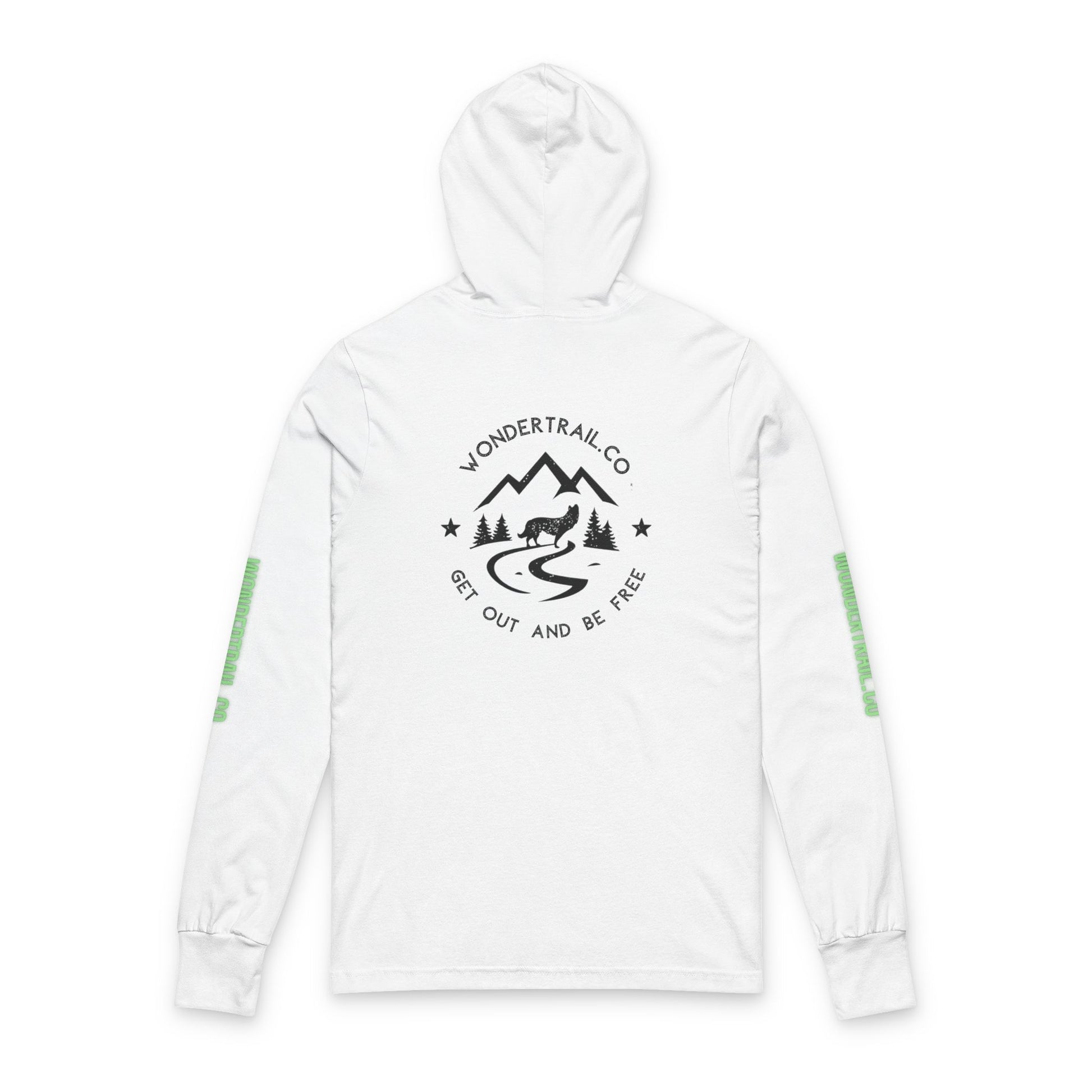 White hoodie with black graphic design on a white background