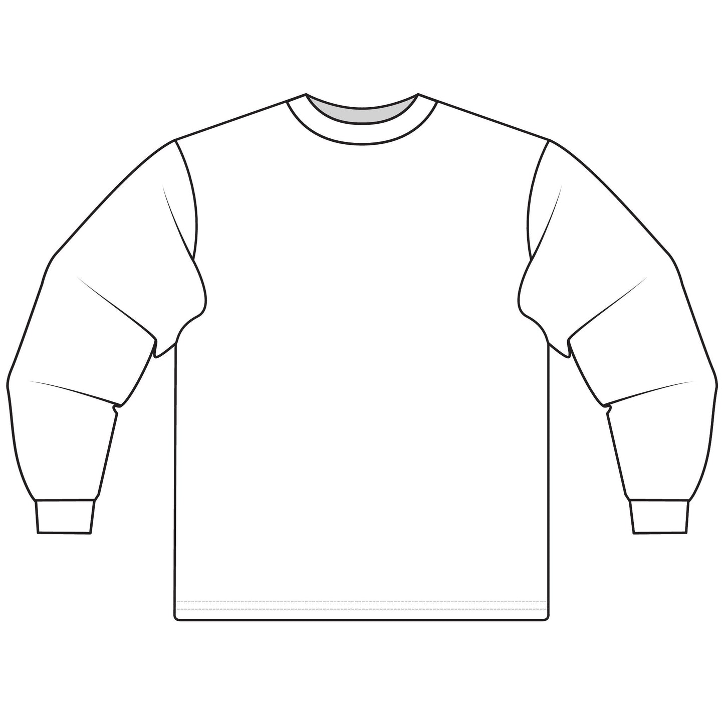 Line drawing of a plain sweatshirt on a white background