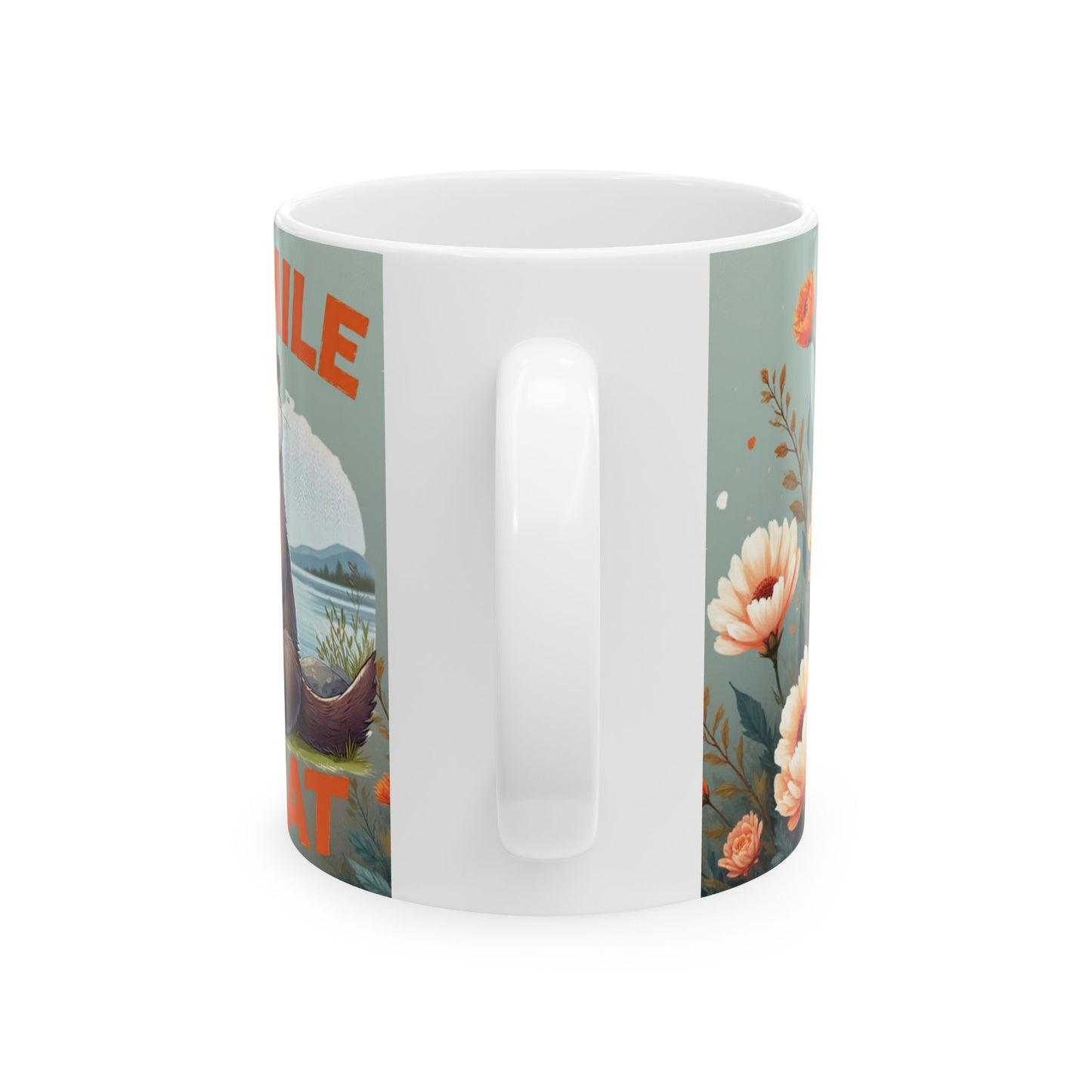 Sip, Smile, Repeat Ceramic Mug — Floral Otter Lake Coffee Cup (11oz & 15oz)
