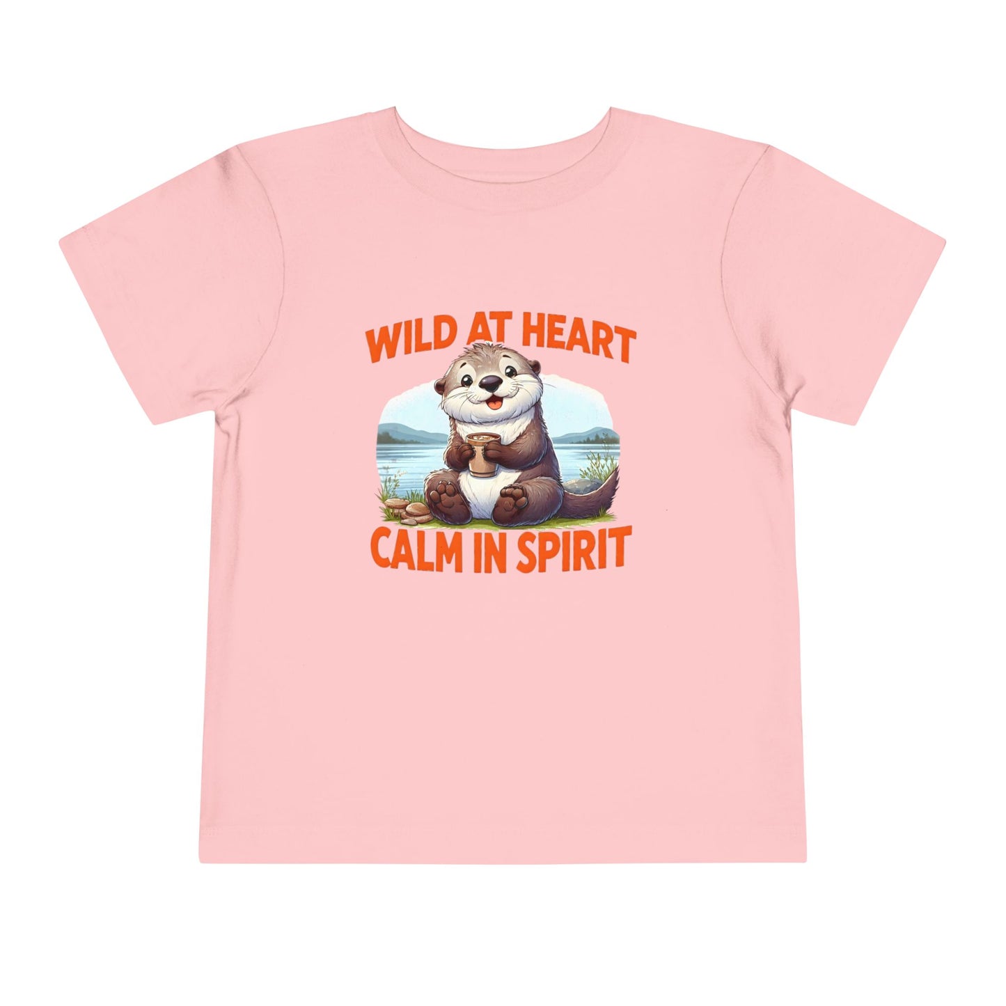 Pink t-shirt with an otter graphic and text on a white background