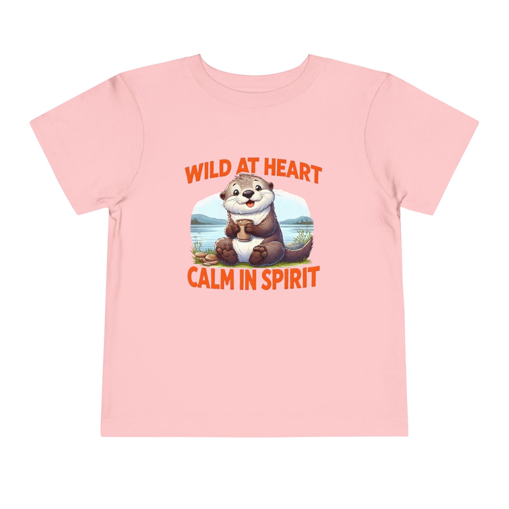 Pink t-shirt with an otter graphic and text on a white background