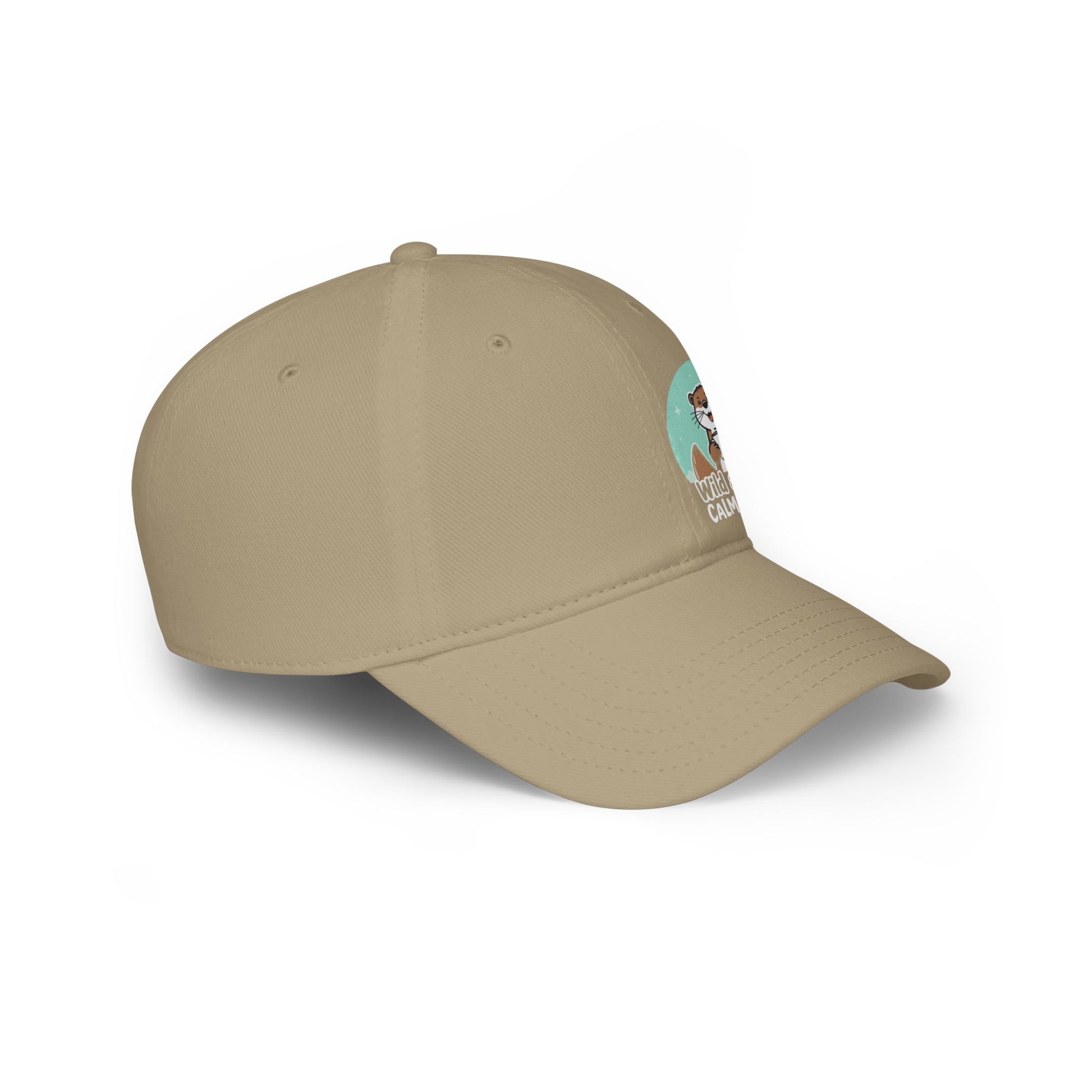 Beige baseball cap with a logo on a white background