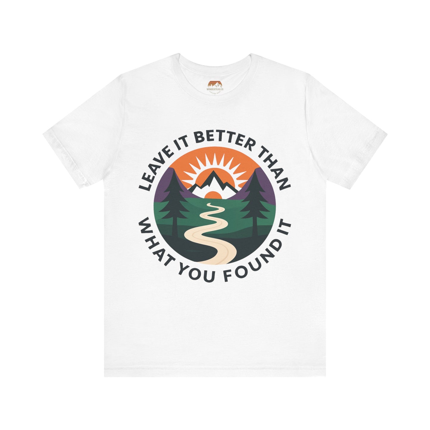 White t-shirt with nature-themed graphic and text on a white background