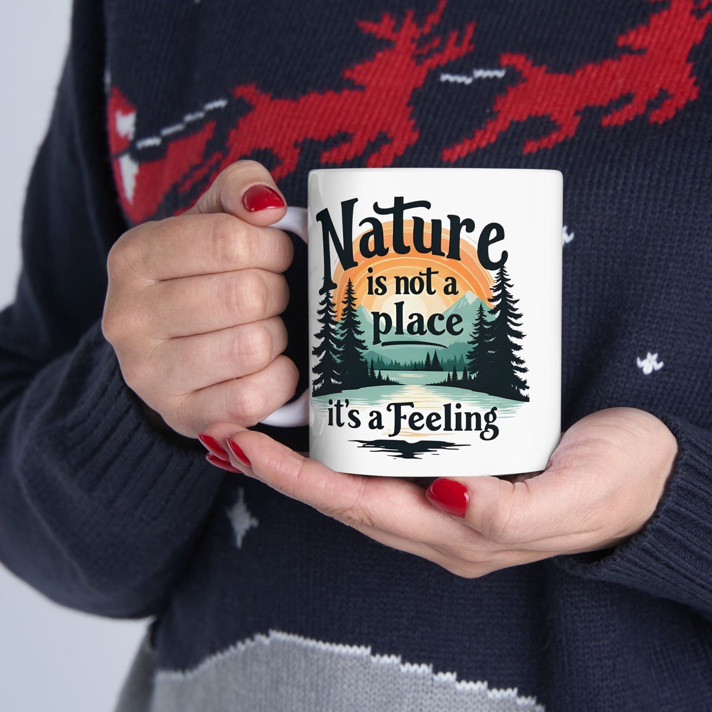 Nature Mug – "Nature: It's My Happy Place" Ceramic Coffee Cup (11oz, 15oz)