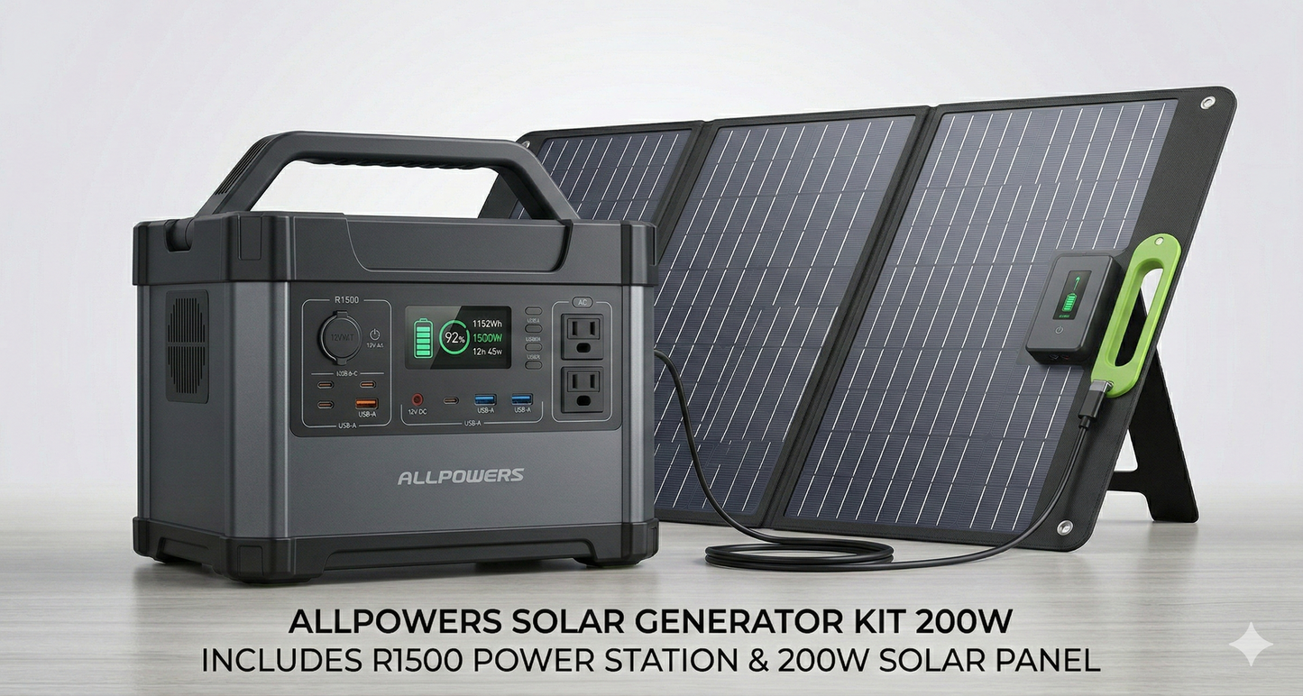 ALLPOWERS Solar Generator Kit 200W (R1500 + 200W Solar Panel) ☀️🔋