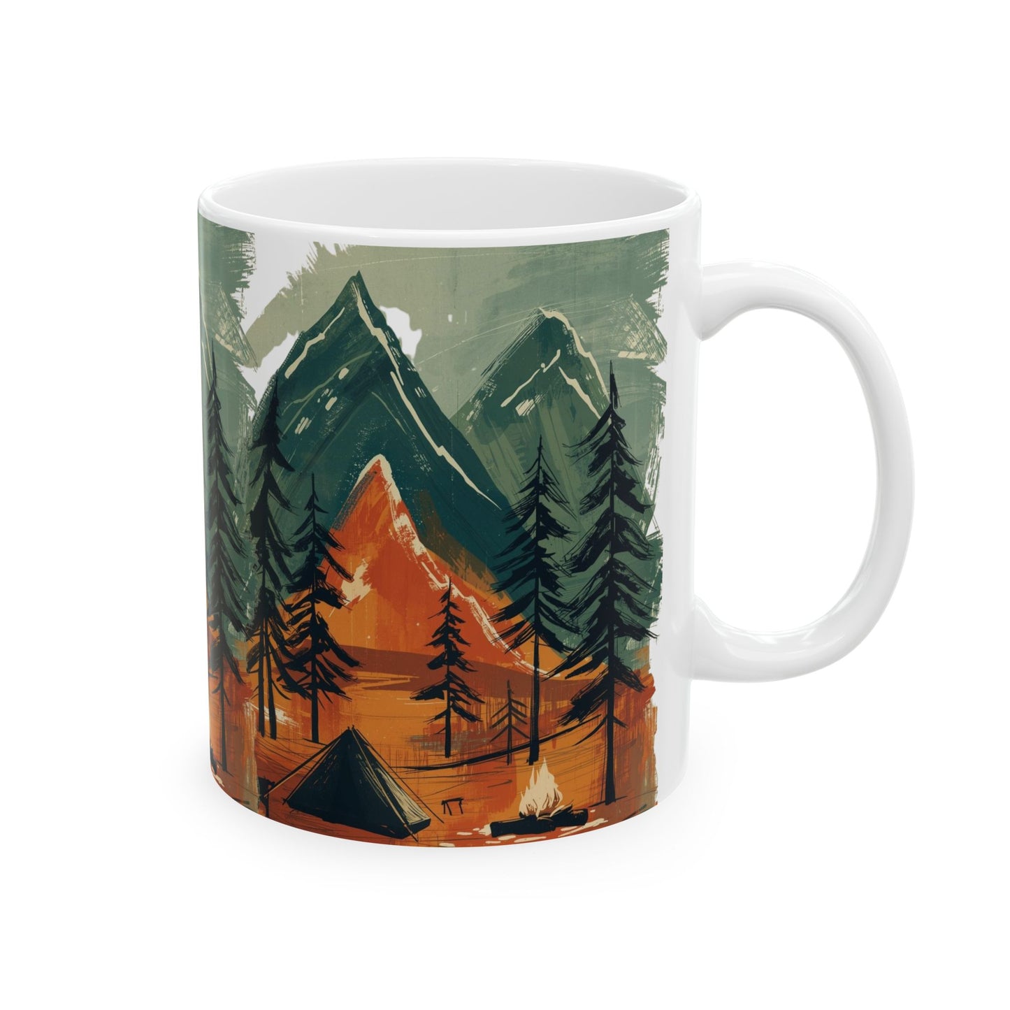 Right Ceramic_outdoor_mug_with_mountain_and_forest_design_tent_and_campfire_artwork_styled_in_winter_holiday_scene_eco-friendly_rustic_gift_for_campers_and_nature_lovers